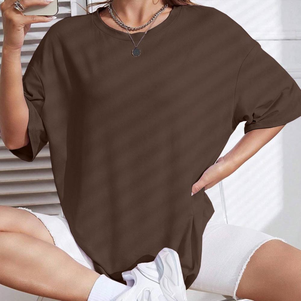 Damen Oversized Rundhals T-Shirt Lässig Lockerer Schnitt Kurze Ärmel Basic T-Shirt Top