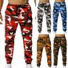 Men Sweatpants Camouflage Drawstring Elastic Waist Multi Pockets Streetwear Loose Ankle Tied