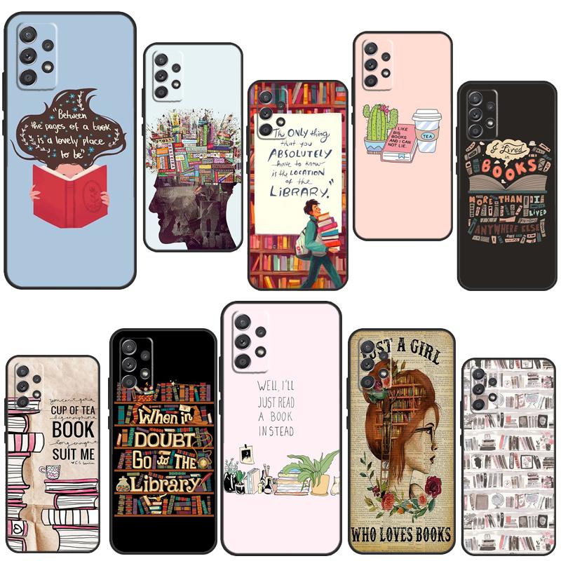 Reading Books Tea Printing Case For Samsung A54 A34 A14 A13 A23 A33 A53 A73 A51 A71 A72 A12 A22 A32 A42 A52 Back Cover