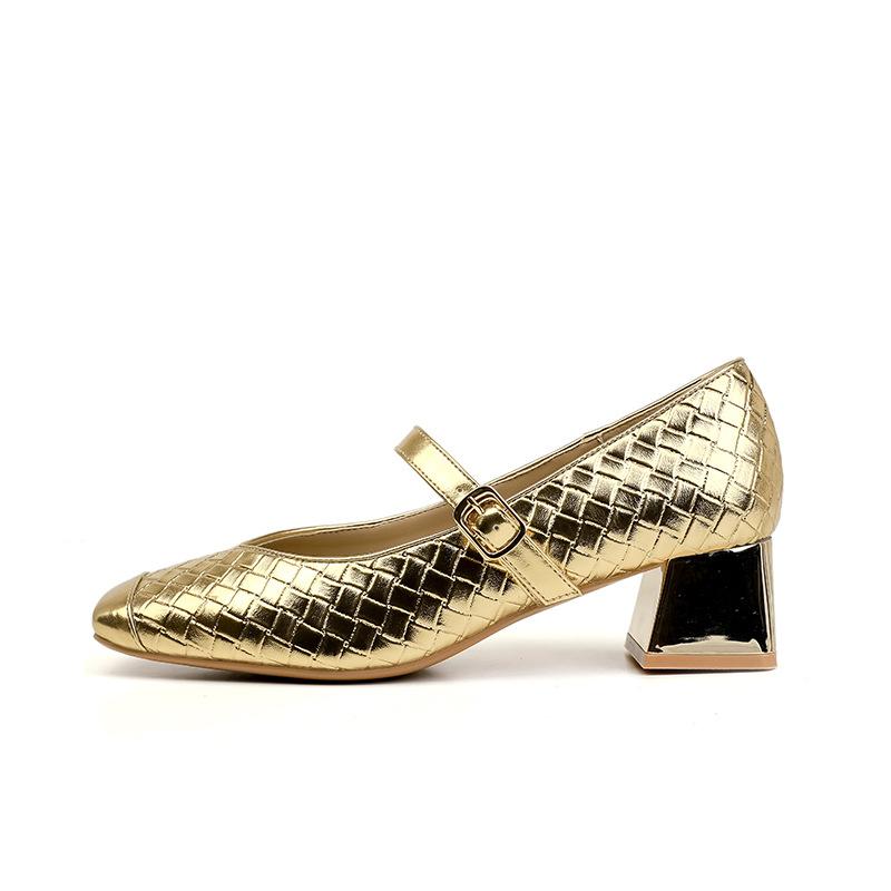 Sheepskin Version~ Silver Single Shoes Women's 2025 New High Heels Women's Wear High-end Thick Heels Women's Shoes Are Not Tired