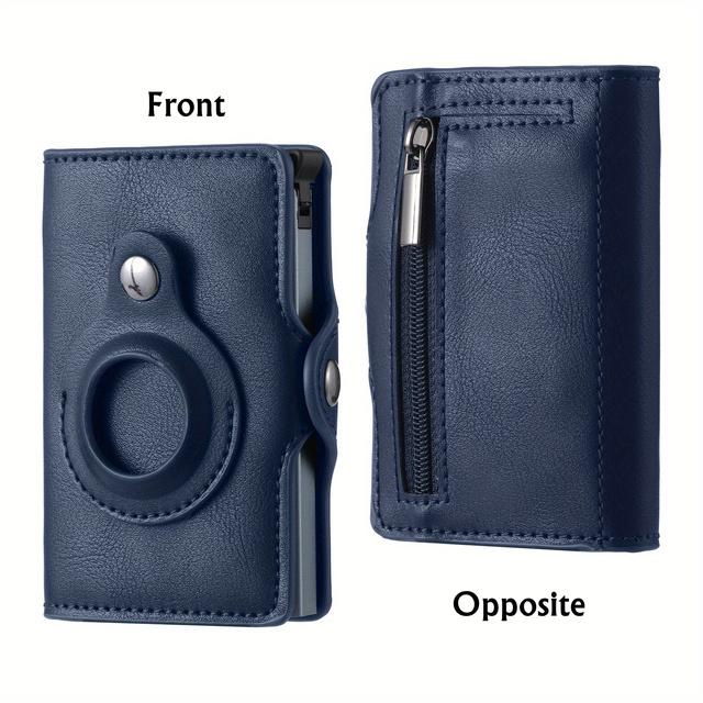 

Кошелек с пряжкой Airtag, металлический алюминиевый корпус, чехол с защитой от кражи Rfid, держатель для кредитных карт, короткий кошелек на молнии для монет синий