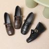 Vintage chestnut brown loafer single shoes one pedal round head evening high heel flat bottom Mary Jane