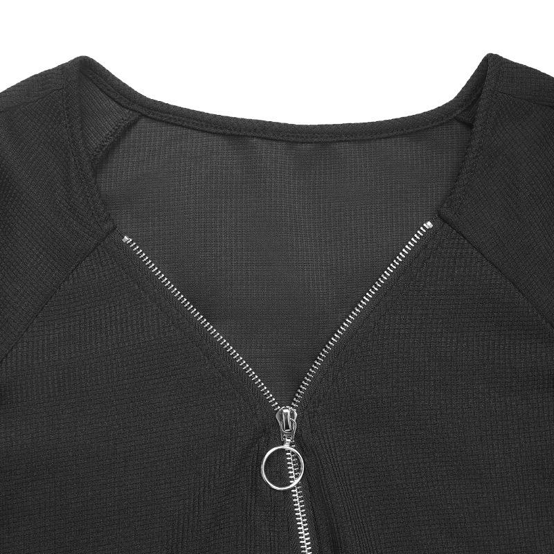 Autumn Winter Personality Loose Casual Embroidery Zipper Tee Women Long Sleeve All-match Pullover T-shirt Top