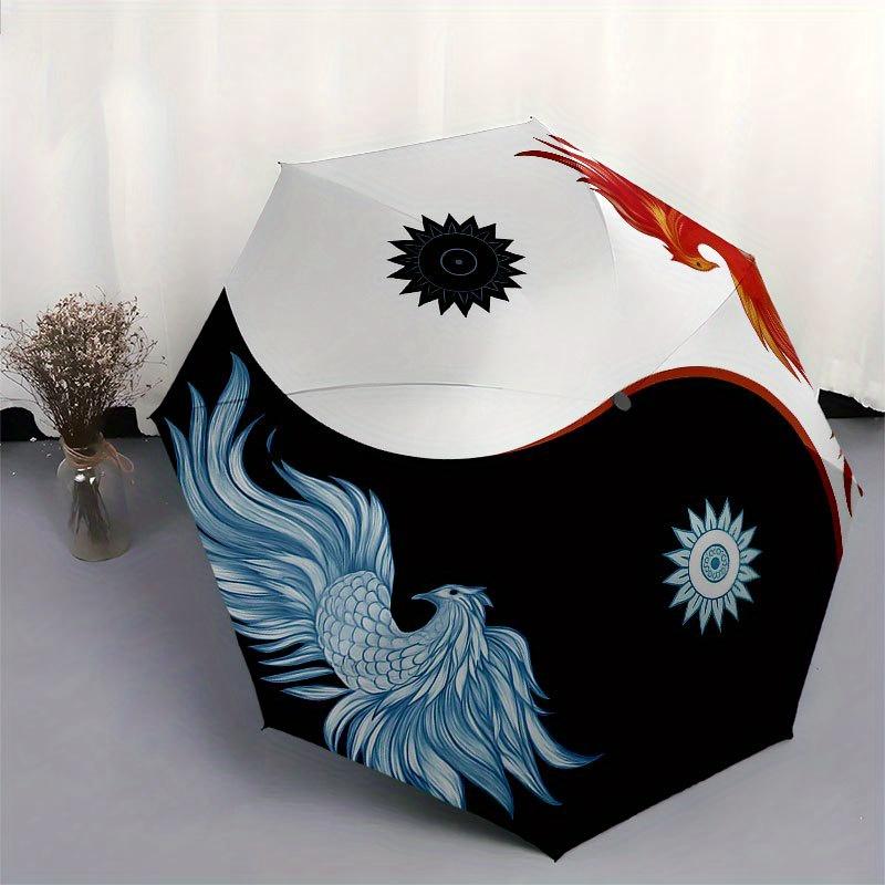 Yin Yang Phoenix: Balance in DesignUmbrella with Cute Design, Portable 3-Fold Compact Umbrella for Men & Women, Valentine's Day Mother's Day Halloween