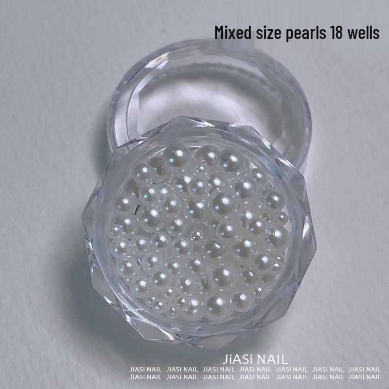 Christmas 12-Grid Mixed Color Pearl Nail Art High-Gloss 3D Beads Decorations