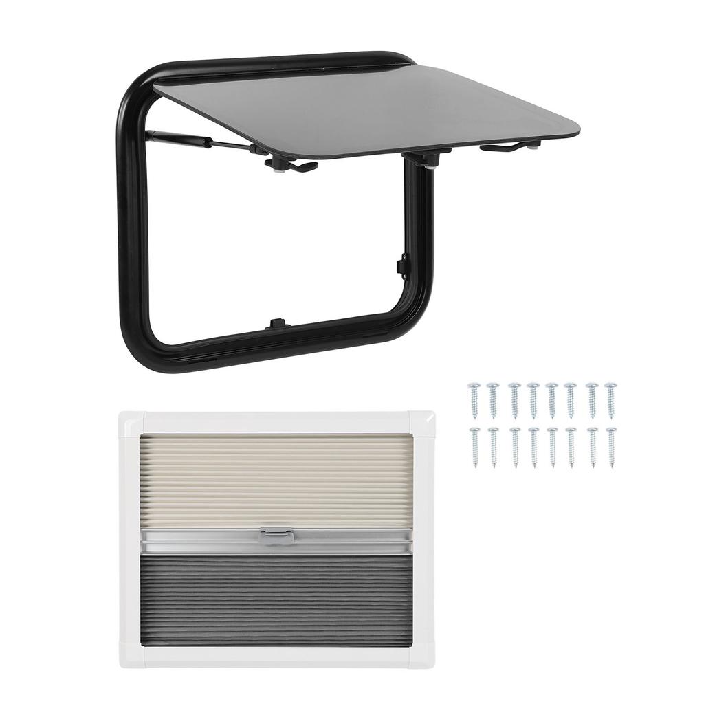 16x20 Inch RV Push Out Window Rounded Corner UV Proof Double Layer Trailer Exit Window with Support Rod Sunshade