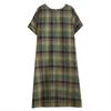 Summer Loose Women's Cotton and Linen Plaid Dress