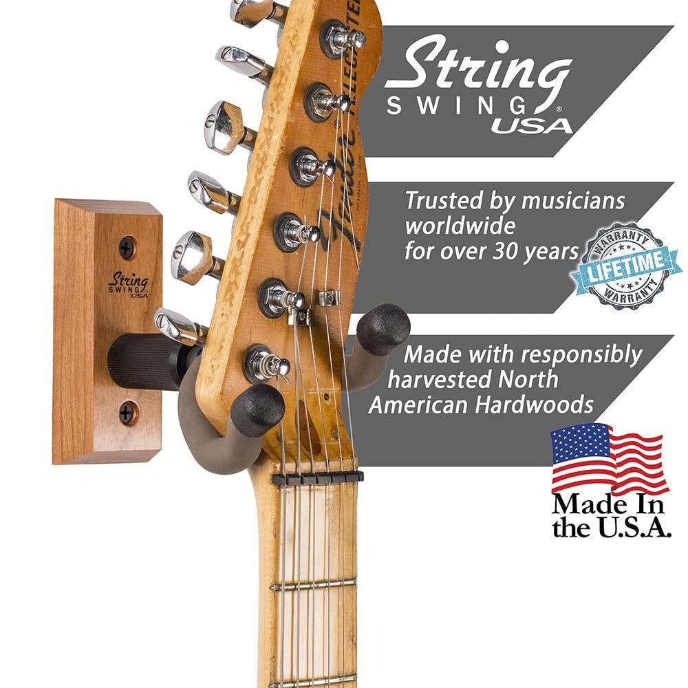 String Swing - CC01K - Wall Mount Guitar Hanger & Mounting Bracket Holder for Acoustic Guitar & Electric Guitar Cherry