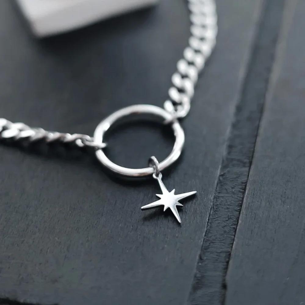Gothic Punk Silver Color Star O Ring Choker Necklace Stainless Steel Cuban Chain Necklaces For Women