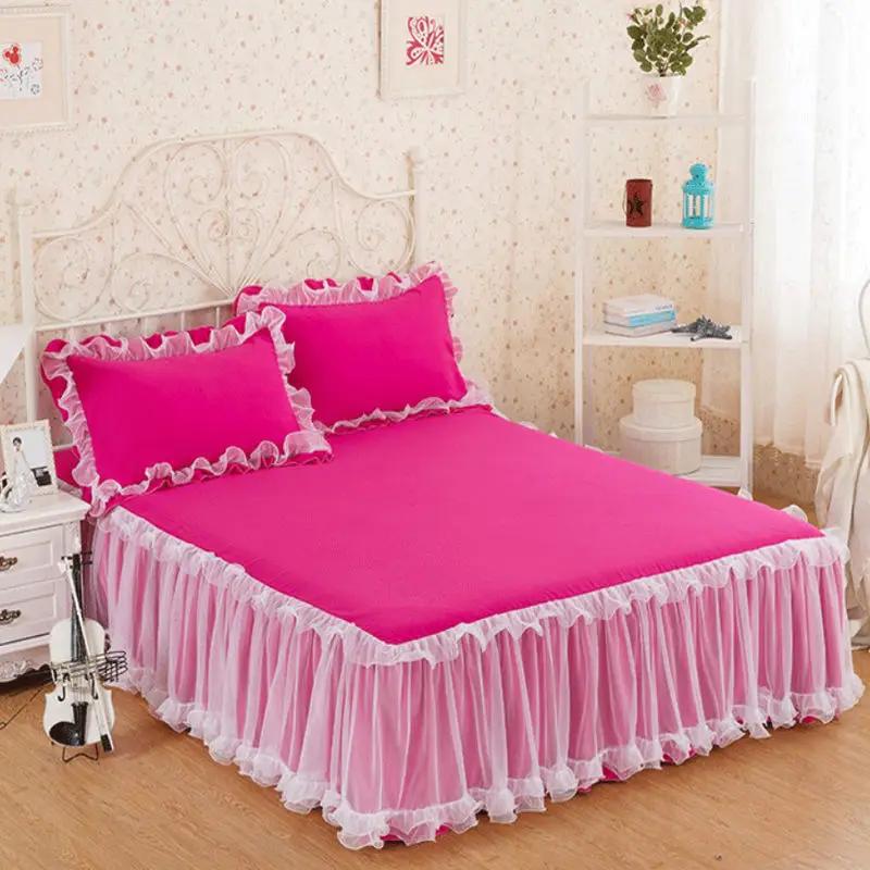 1pcs Elegant Princess Bed Skirt Non-slip Mattress Cover Ruffled Lace Bed Skirt Bedsheet Protector Bedspread No Pillowcase