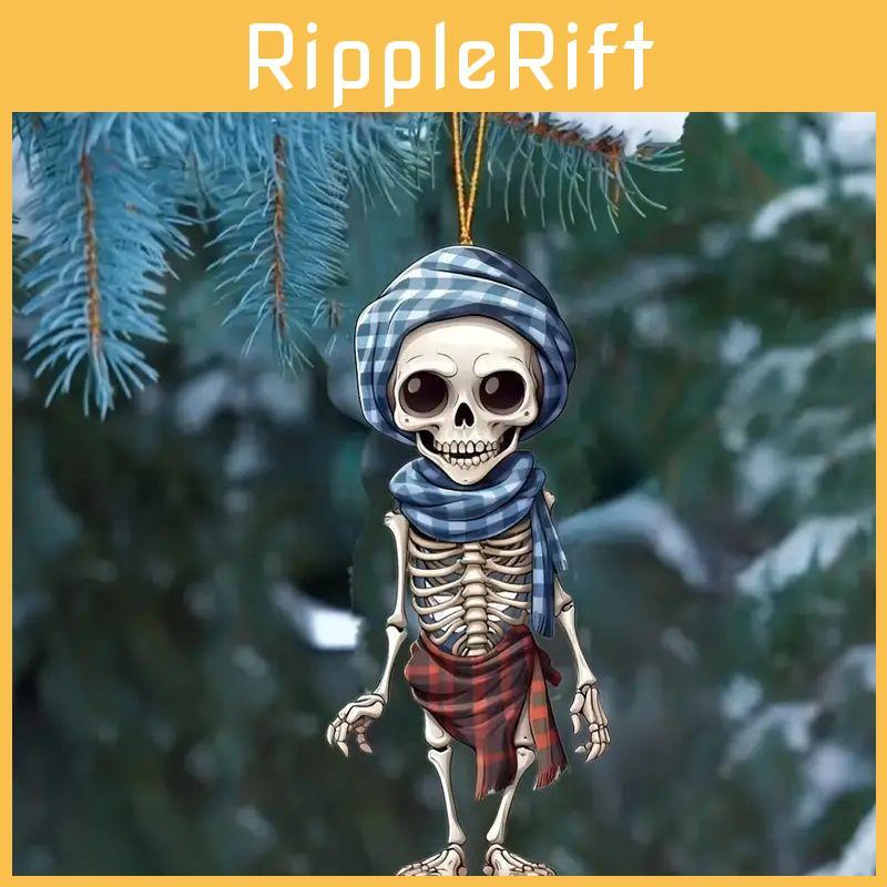 Acrylic Skull Car Pendant With Checkered Scarf Design For Halloween Decor