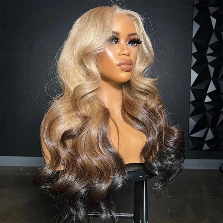 13X4 Synthetische Glueless Bruine Lace Front Pruiken Voor Vrouwen Chocoladebruin Body Wave Pruik 13X6 Lace Frontal Pruik Vooraf Geknipt 200% Dichtheid 20inches&13X4X1 beige