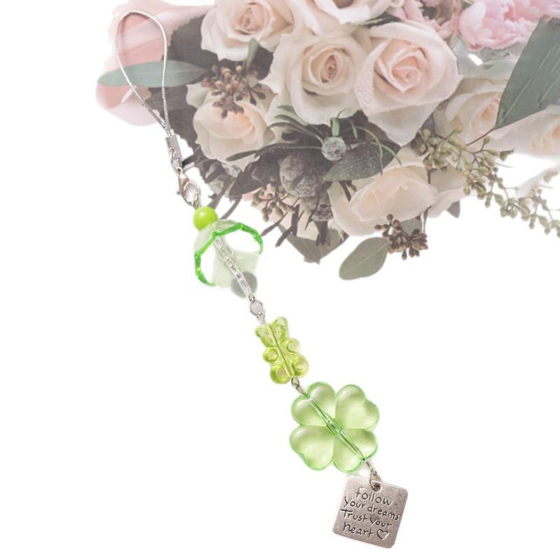 Fresh Lucky Grass Mobile Phone Chain Lanyard Beaded Wind Chimes Bag Pendant Ins Wind Keychain Versatile Bag Pendant