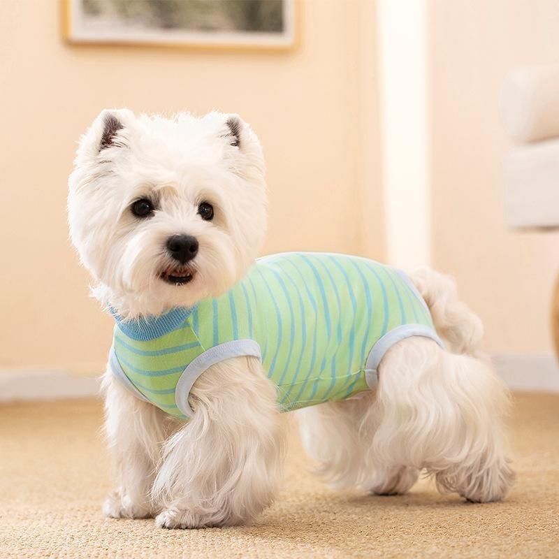 Dog Clothes, Thin Belly Protection Vest, Belly Anti-cool Free Striped Shirt, Back Buttons, Female Dog Sterilization and Weaning