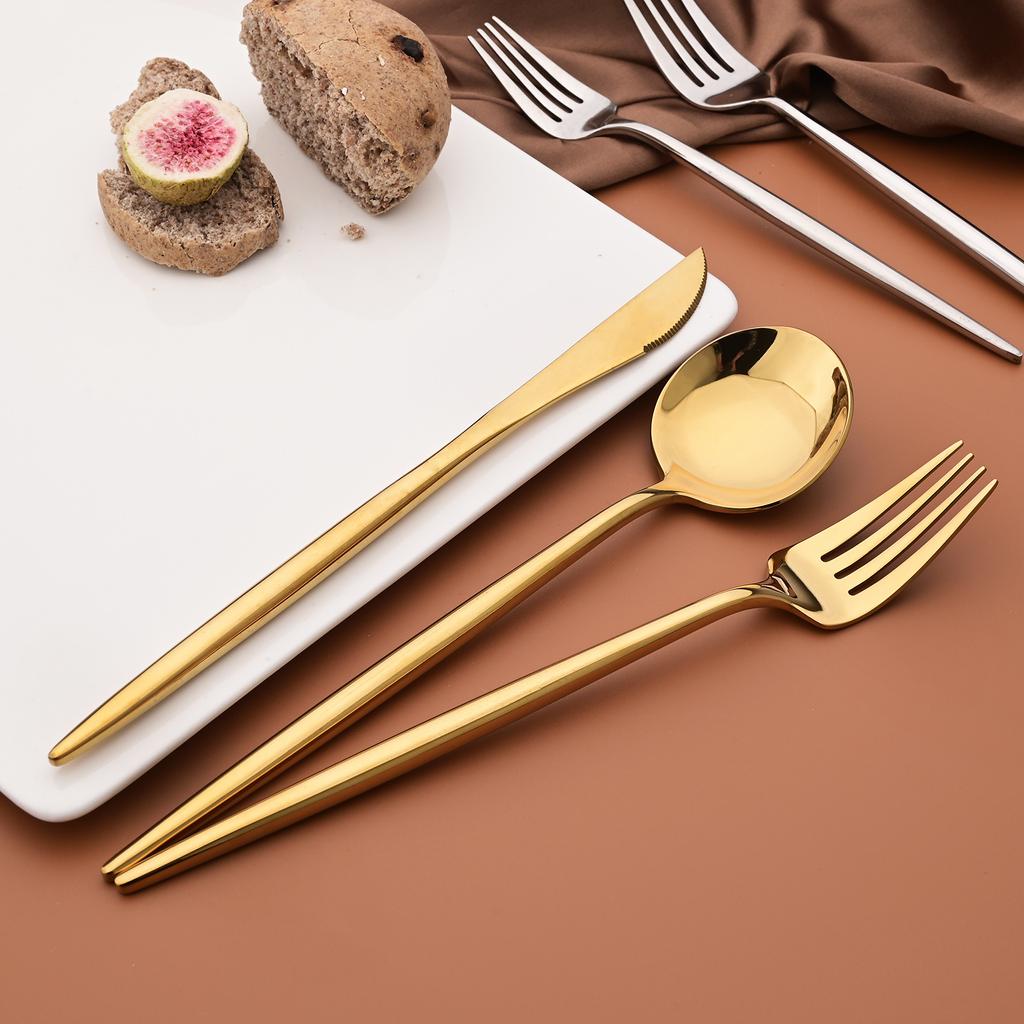 6 piece Mirror Black 18/10 Stainless Steel Gold Dinnerware Set Fork Spoon Knife Cutlery Set Cutlery Complete Tableware Sets Kitchen