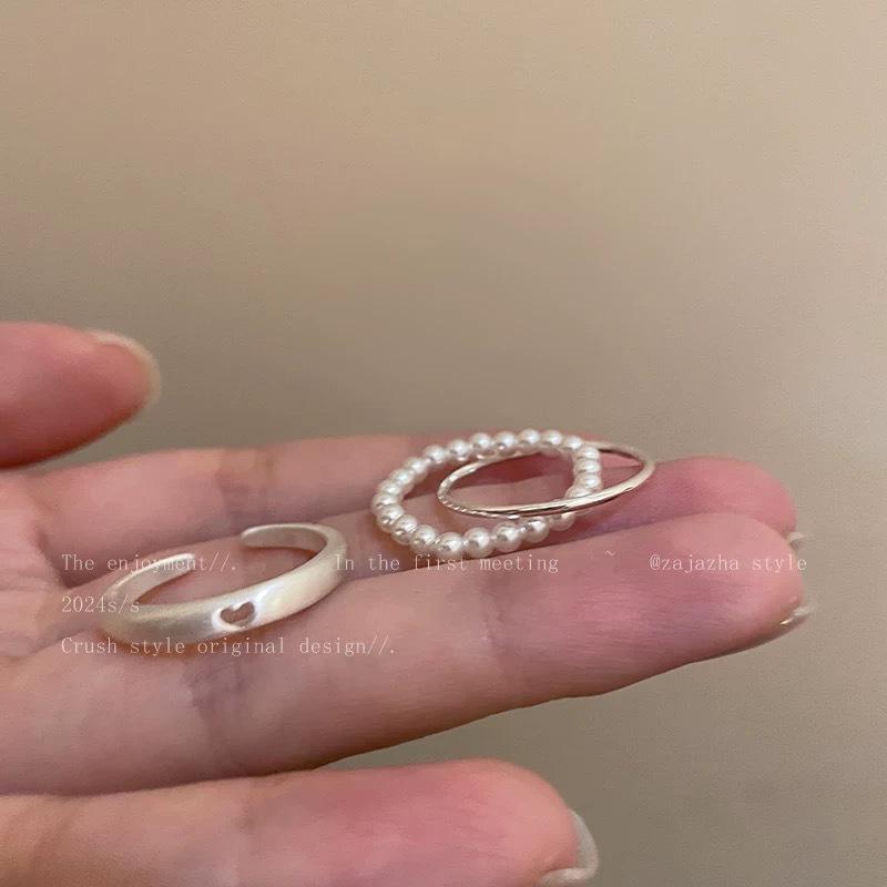 Love-shaped Hollow Ring for Women, Double-layered Bead-studded, Double-worn On The Index Finger, High-end Luxury Finger Ring