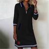 2026 Spring Fashionable Versatile Women's Dress Casual Contrasting Color Splicing Lapel Long-sleeved Loose Shirt Dress With Pockets