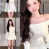 Women's White One-Shoulder Knitted Sweater Dress, 2026 Spring/Autumn Style, Ideal Under Coats, Perfect with Hip-Hugging Short Skirts