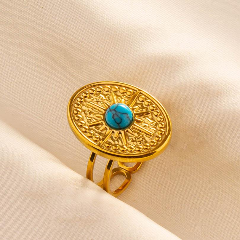 1pcs Blue Stone Ethnic Vintage Open Adjustable Sun Heart Star Stainless Steel Rings For Women Men Accessories Jewelry Bague Gift