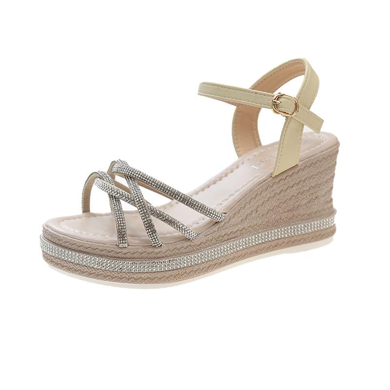 

Женские босоножки на танкетке и платформе со стразами, лето 2024, новые босоножки на мягкой подошве с эффектом феи и ветра, со стразами 40