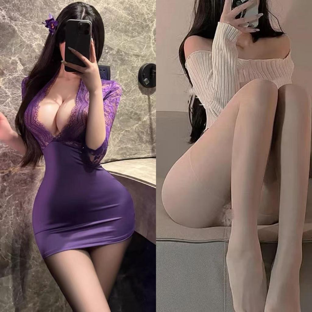 Sexy Lace Purple Hip Skirt Gathering Erotic Underwear Secretary OL Playing Suit No Temptation Robe