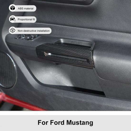 2pcs Interior Door Handle Trim Cover Frame for Ford Mustang 2015+ Carbon Fiber
