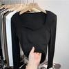 Autumn Winter Sanding Long Sleeve T Shirt Women's Plush Square Neck Short Warm Matte Autumn Clothing
