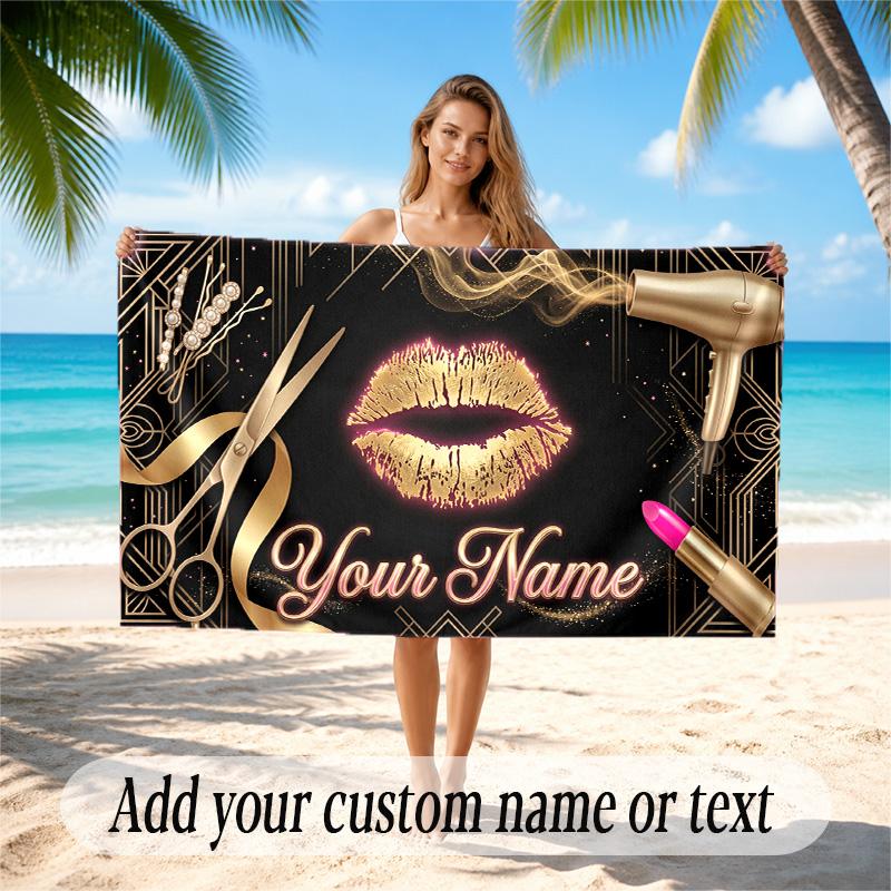 Decorative Artwork Theme Quick Dry Beach Towel Custom Name Text Print Large Sand Resistant Towel Beach Vacation
