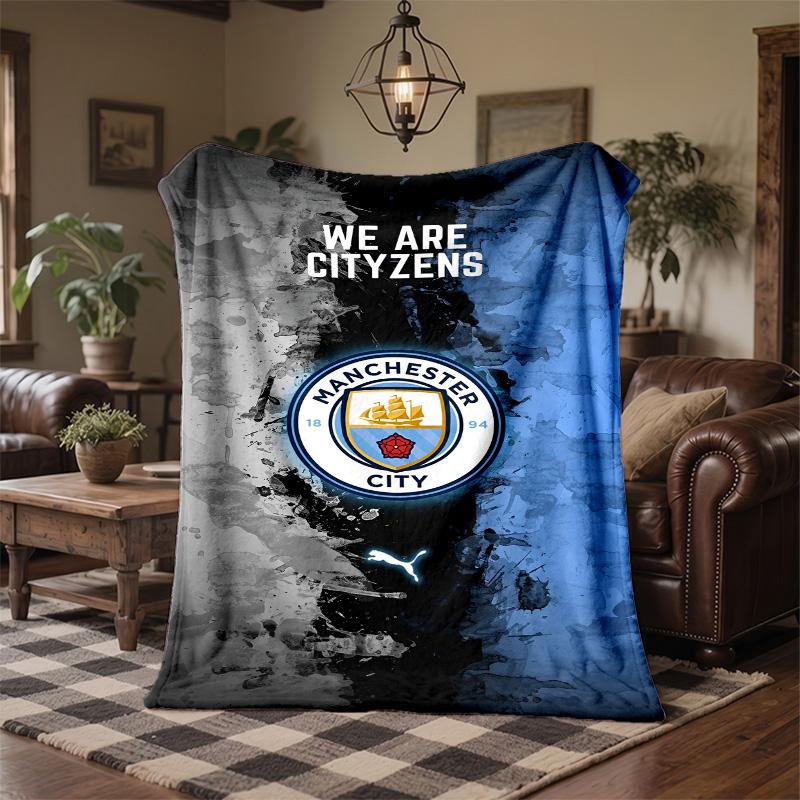 Manchester City Print Flannel Blanket Soft Warm Sofa Bed Throw Blanket For Home Office Bedroom