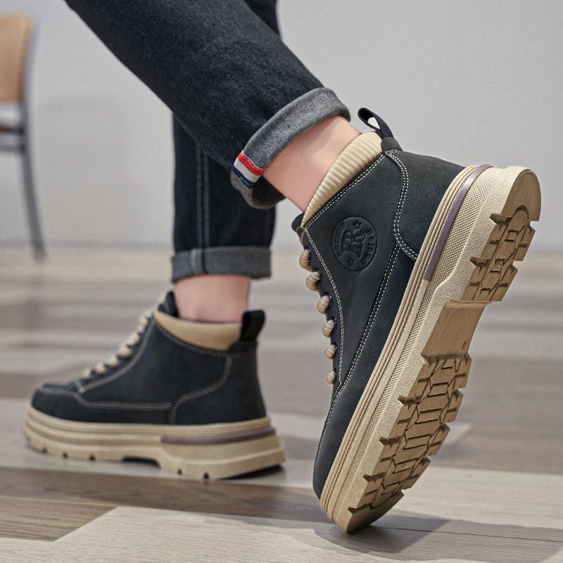 Men Retro Work Shoes Winter Thick Bottom High Top Non Slip Casual Boots Leather Boots Chelsea Desert Waterproof Boots Winter Boots Shoes for Men