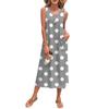 Damen Sommerkleid mit Punktemuster, ärmellos, Knopfleiste, lässig, locker, lang, Strandkleid