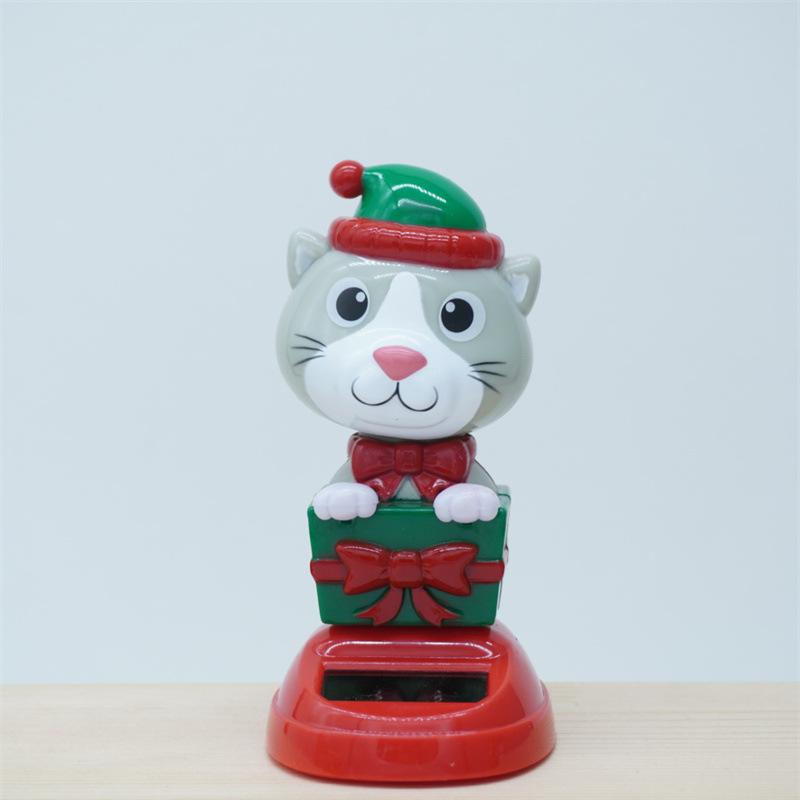 Solar Powered Cartoon Animal Bobblehead Ornament Cute Car Interior Decor with Funny Head Vibration Creative Christmas Gift