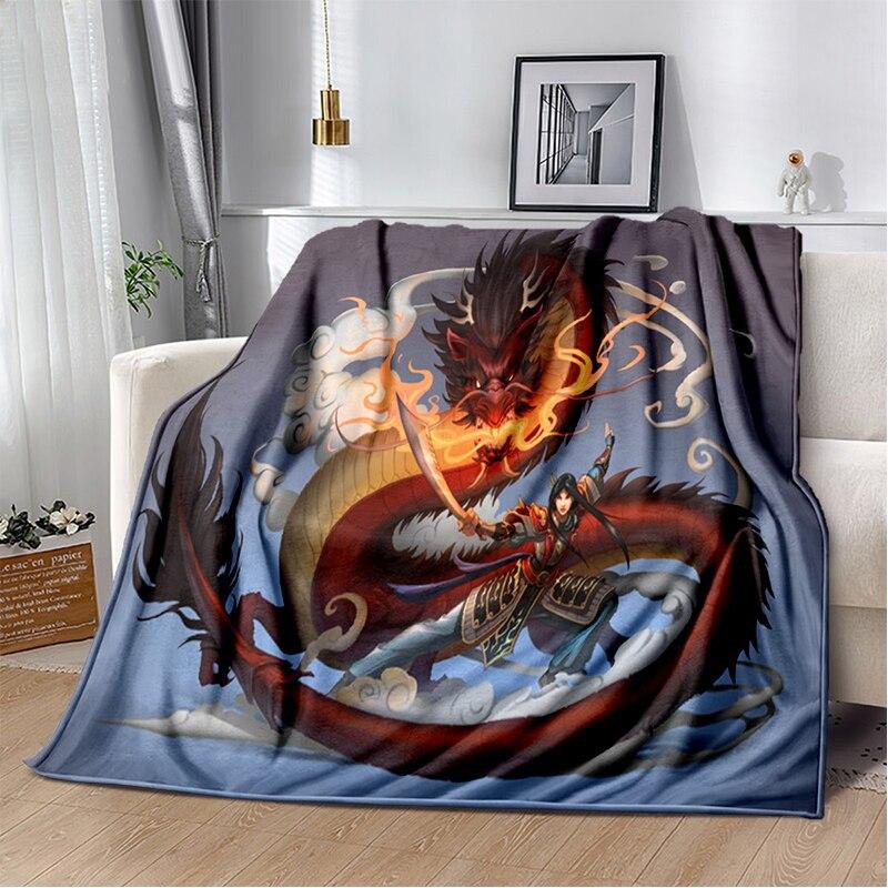 Dragon Pattern Series digitalprinted polyester Bedroom velvet flannel cover blanket Fleece soft sofa cover blankets for beds