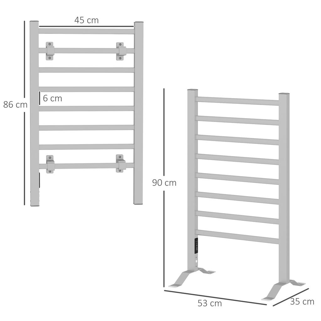Electric Floor or Wall Towel Warmer 150W with 8 Bars and Timer 2-4 Hours, 53x35x90 Cm, Silver