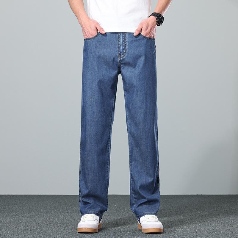 JYL New Thin Jeans, Wide Straight Thin Men's Elastic Pants