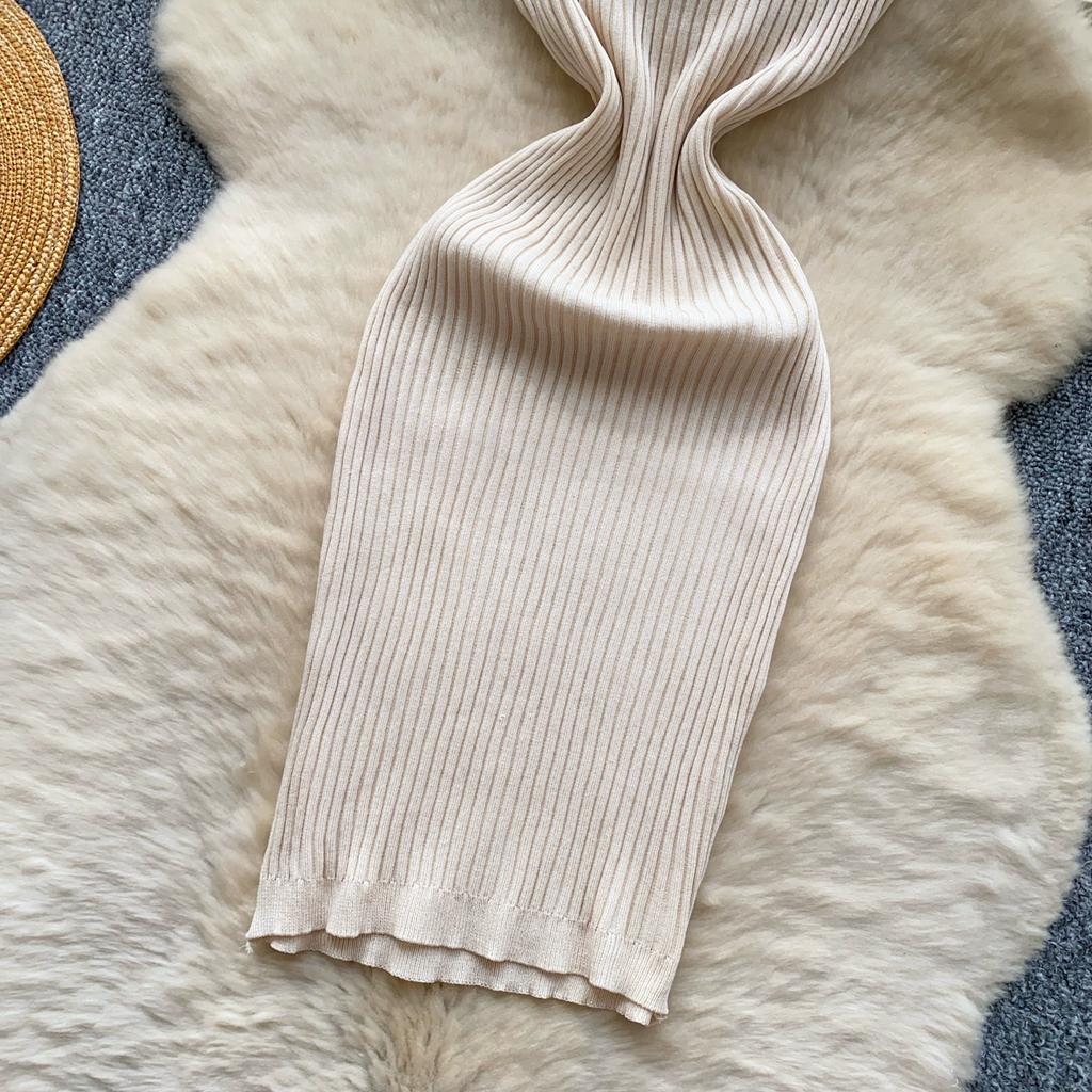 Summer Women Casual Sleeveless Polo Collar Knitted Sweater Mini Short Sheath Dresses