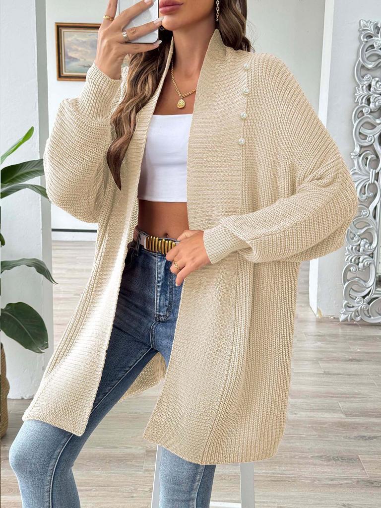 Women's autumn and winter new coat European and American women's clothing simple fashion loose sweater pearl bead cardigan