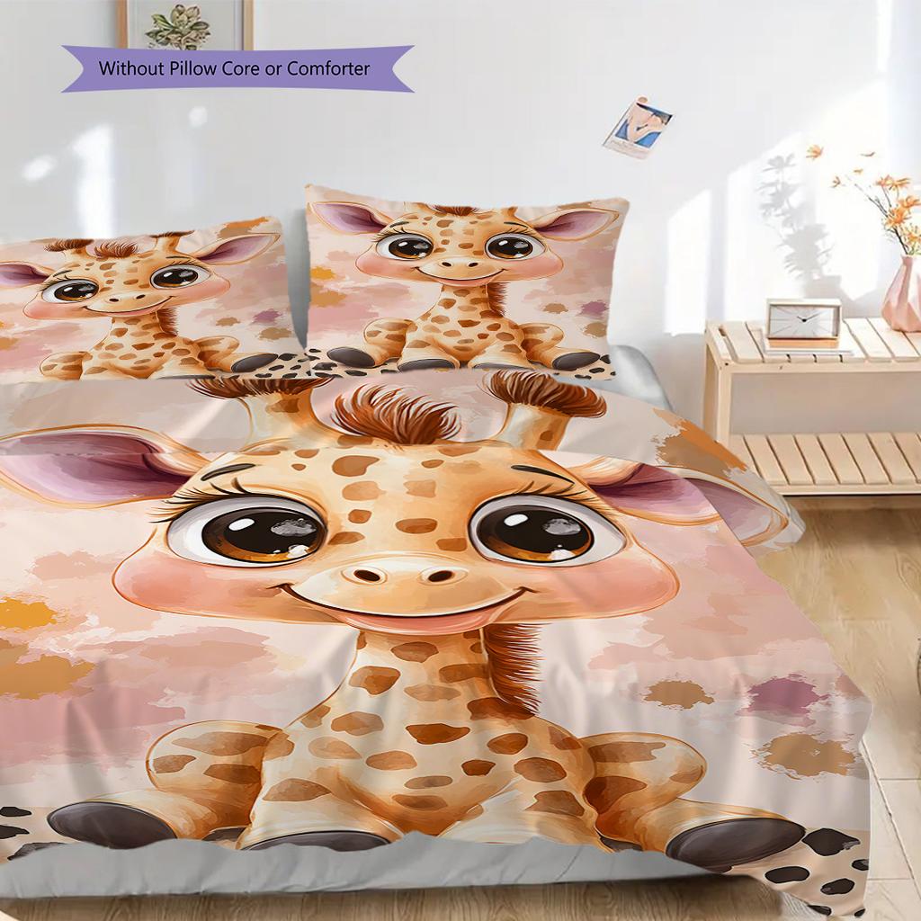 Giraffenmuster Bettwäsche Steppdecke Set Bettbezug Kissenbezug Heimdekoration Geburtstagsgeschenk (1 Bettbezug + 2 Kissenbezüge, ohne Füllung)