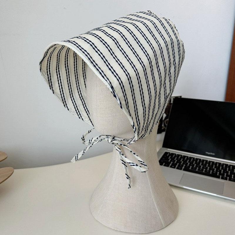 

Fashion Striped Bucket Hat for Women Summer Wide Brim Lightweight Lace-Up Basin Cap Korean Girls Outdoor Fisherman Hat One Size