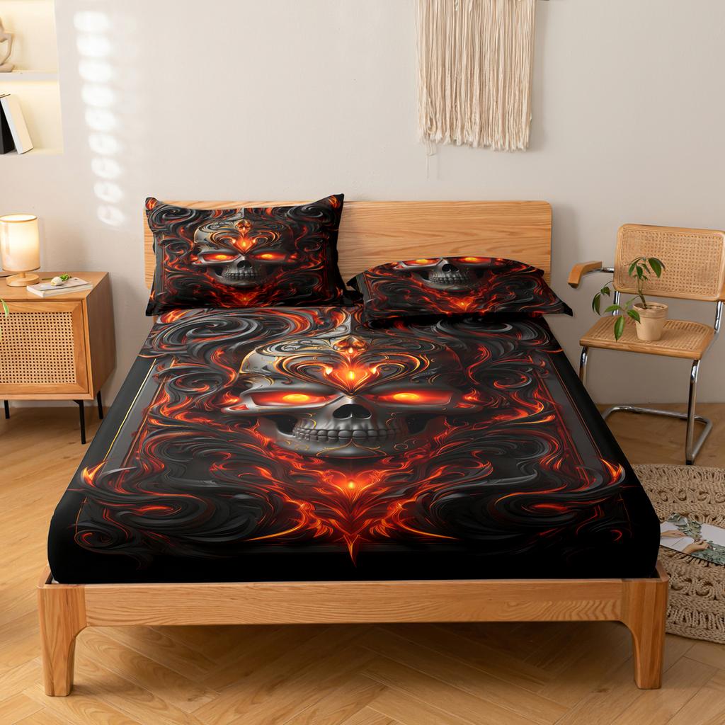 3-Piece Simple Modern Skull Animal Pattern Digital Printing Three Piece Fitted Sheet Set, Bedroom Printed Bed Cover Set, Bedding