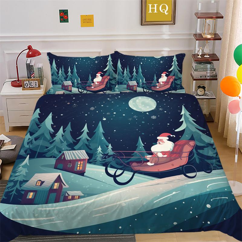 Christmas Gift 3D Printed Polyester Pillowcase Quilt Cover Two Or Three-Piece Set Is Available