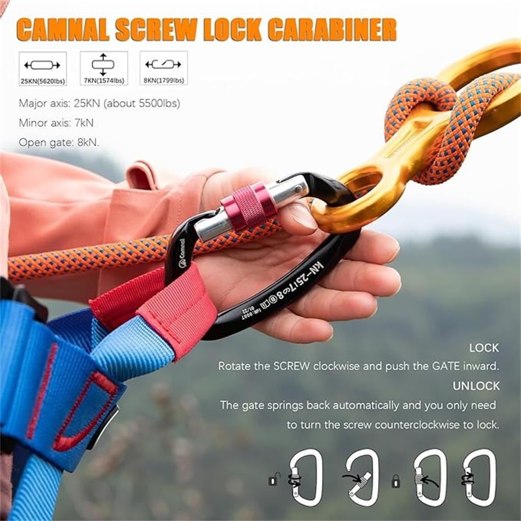 Outdoor-Kletterkarabiner, belastbar und Kletter-asymmetrischer Karabinerclip für Klettern, Bergsteigen, Arbeiten in der Höhe