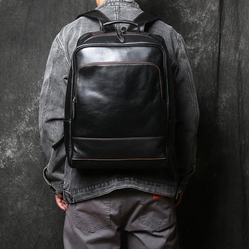 NZPJ Retro Genuine Leather Men's Backpack Top Layer Cowhide Fashion Travel Bag Casual Backpack Large Capacity  Computer Bag