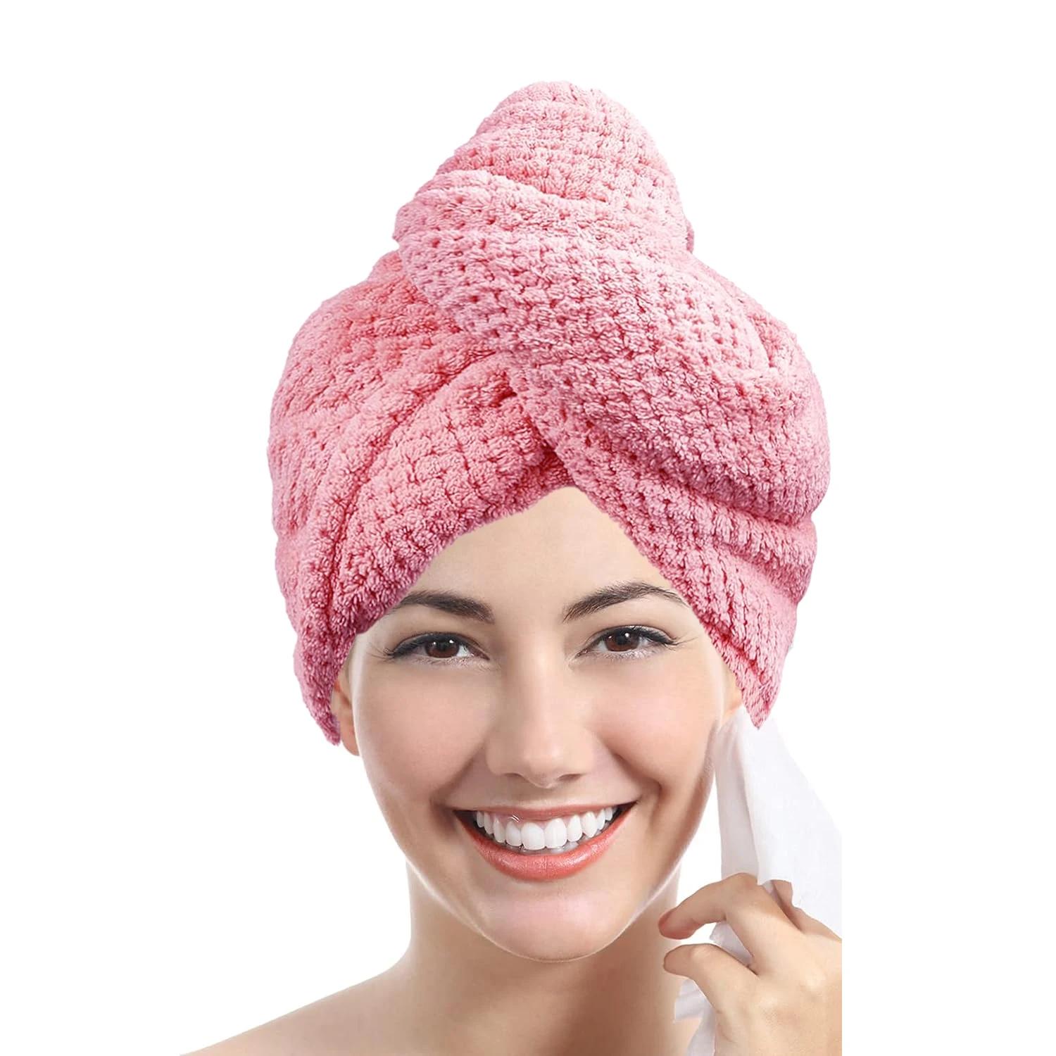 

Coral fleece dry hair cap, highly absorbent and quick-drying, solid color large-sized towel, soft hair-wiping and drying cloth розовый