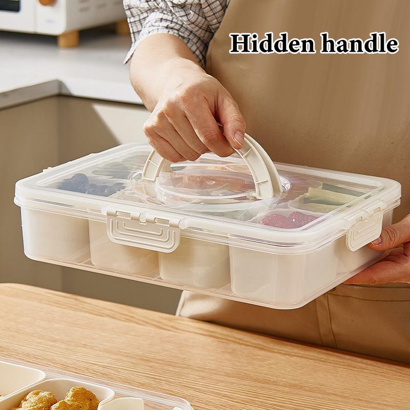 Rugged Snack Food Box Container Seasoning Divided Tray To Serve With Lid And Handle, 4/8 Snack Dividers Portable Platter