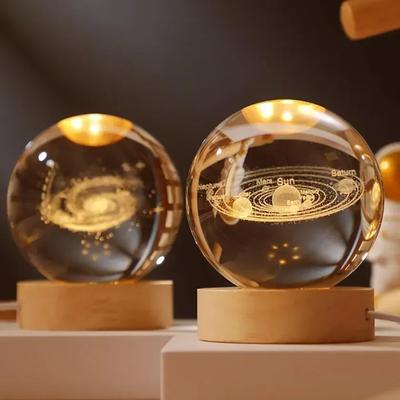 6cm 3D Crystal Ball Crystal Planet Night Light Laser Engraved Solar System Globe Astronomy Birthday Gift Home Desktop Decoration