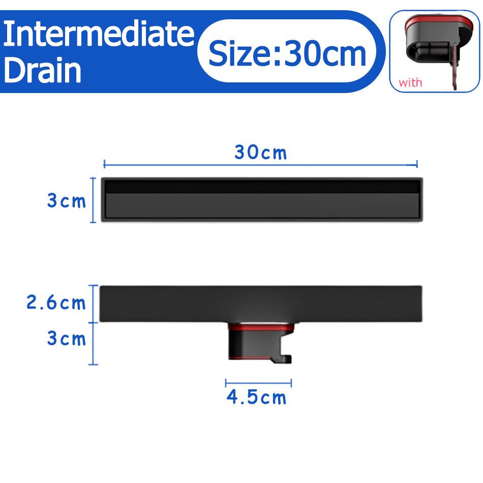 Bathroom Shower Floor Drain Black 304 Stainless Steel Rectangle Lavatory WC Long Linear Drainage Side Floor Drains 30 40 50cm