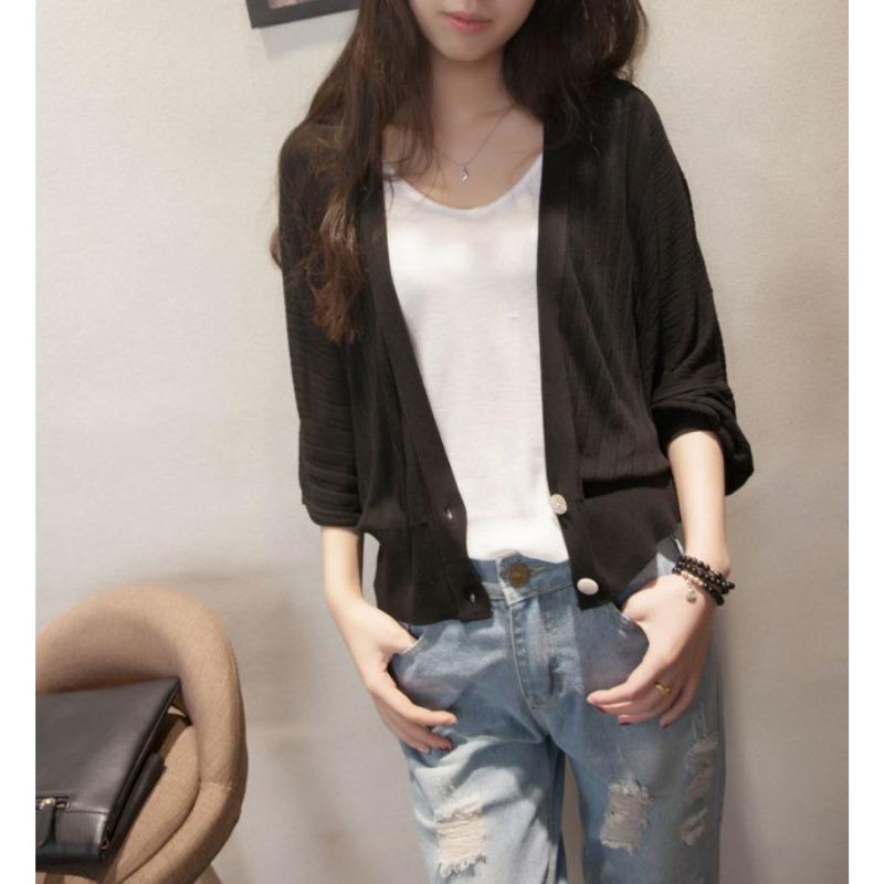 

Свободная одежда для защиты от солнца в корейском стиле, рубашка для кондиционирования воздуха, весенне-летняя шаль-куртка с рукавами-фонариками, пляжная куртка, вязаный кардиган One Size