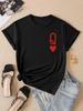 Q&Heart Printed Round Neck T-shirt for Spring/summer Short Sleeved Top and Women's Clothing