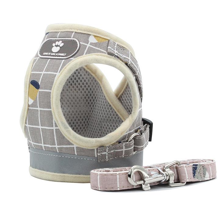 Reflective Plaid Harness Set for Dogs and Cats - Breathable, Includes Leash